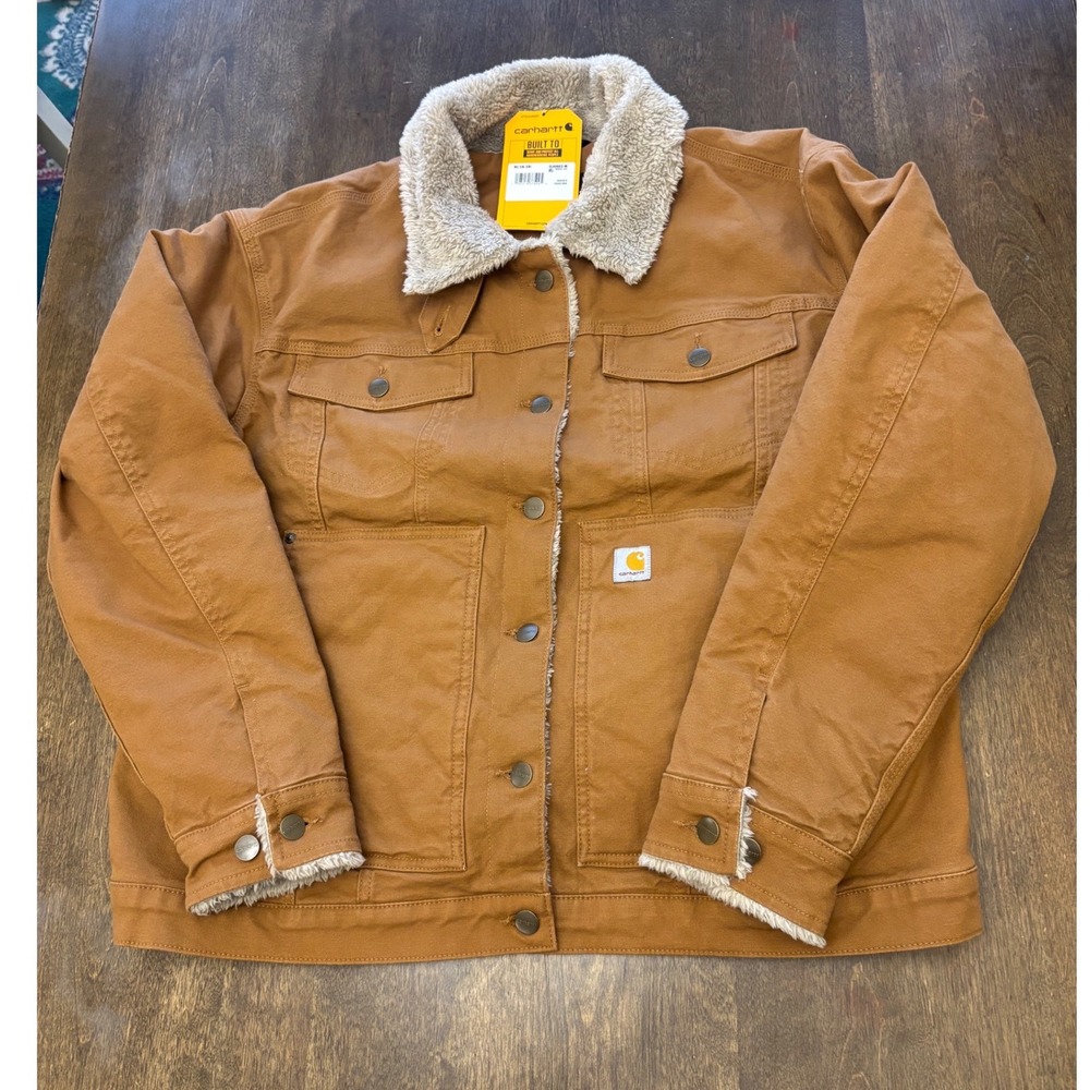 Carhartt Womens Sherpa Lined Canvas Jacket Brown OJ6463-W XL 16-18 NWT